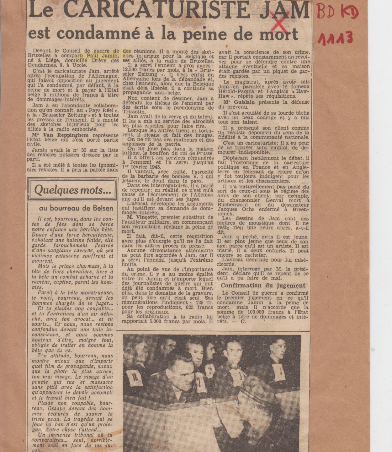 BDKD1113_Paul Jamin_Dernière Heure_condamnation (25.09.1945)