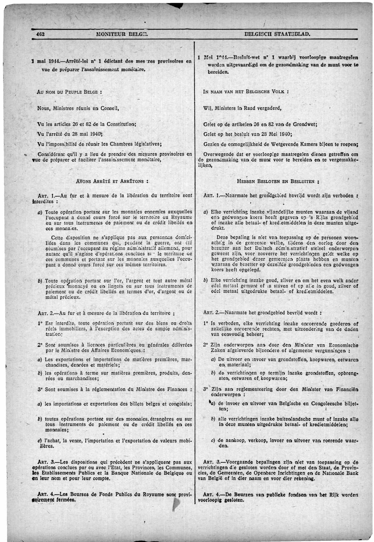 Moniteur Belge, 5 septembre 1944